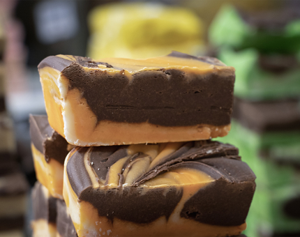 A stack of chocolate orange fudge from the NAAFI. 