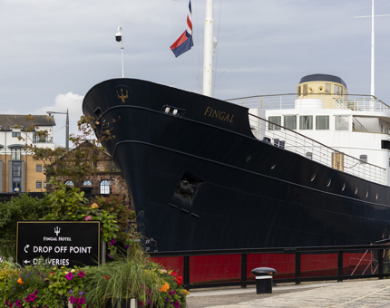 The exterior of Fingal with planters. 