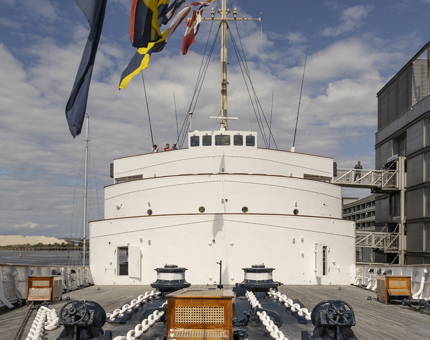 A view of the front of the ship.