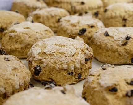 A tray of fruit scones. 