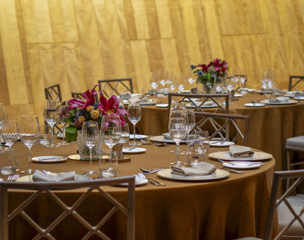 Tables set up for an event in the Fingal ballroom. 