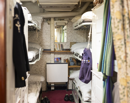 Bunk beds in the Crew's Quarters, The Royal Yacht Britannia. 
