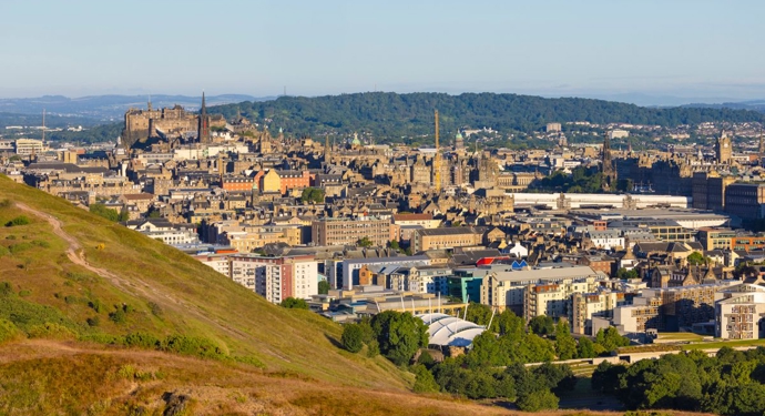 A view over Edinburgh in the sunshine.