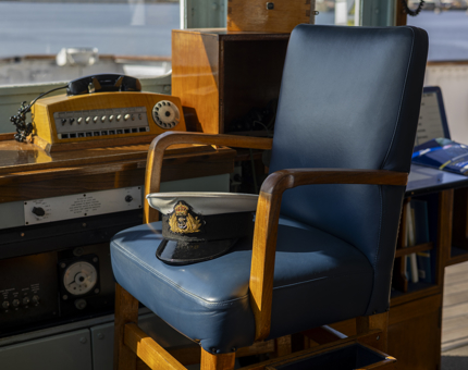 The Captain's chair in the Bridge aboard The Royal Yacht Britannia in Leith. 