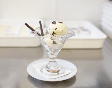 A bowl of vanilla ice cream. 