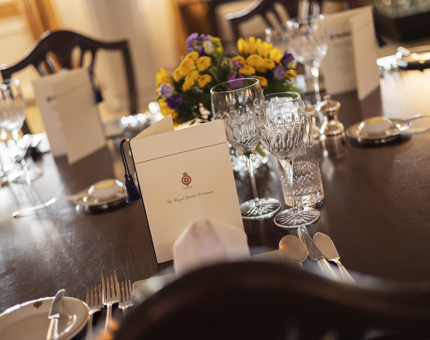 The table in the State Dining Room is set for a private dinner on board Britannia.