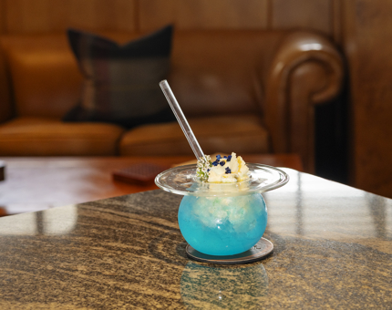 A blue-coloured cocktail in Fingal's Lighthouse Restaurant and Bar. 