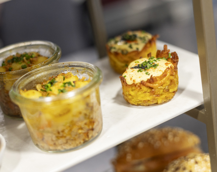 A close up of savoury treats as part of an afternoon tea at The Lighthouse Restaurant in Leith. 