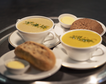 Cullen Skink soup and daily special cream of carrot soup.