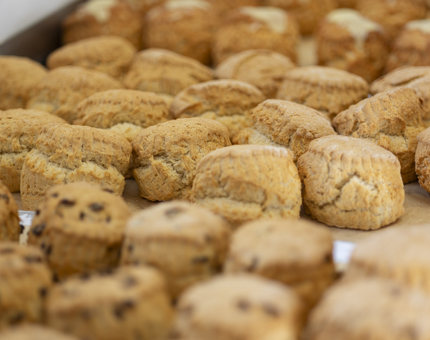 A close up of a tray of scones. 