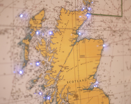 A map of Scotland with with lights, Fingal Hotel. 
