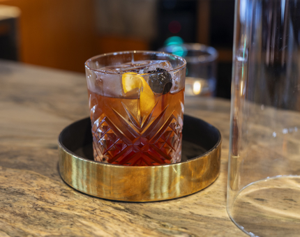 A cocktail on the bar in The Lighthouse Restaurant & Bar in the Port of Leith. 