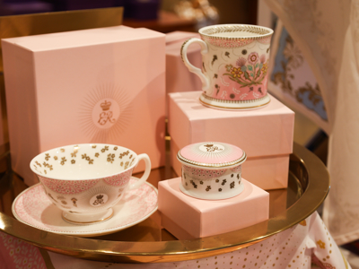 Pink collection of bone china items on a plate
