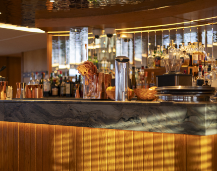 The bar in The Lighthouse Restaurant aboard Fingal Hotel in Leith. 