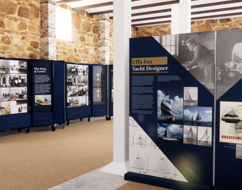 Panels sit inside Commodores House on the Isle of Wight for the new exhibition for The Royal Yacht Britannia