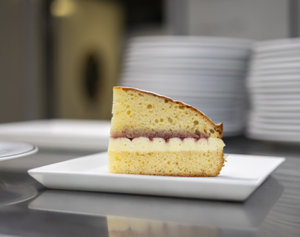 A slice of Victoria sponge cake. 