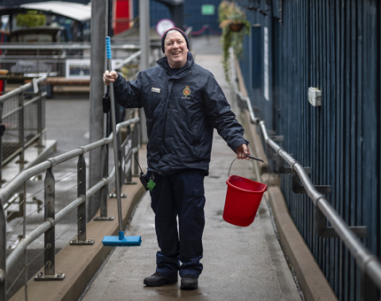 Facilities Officer,Paul, getting the quayside ready to welcome visitors.