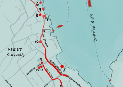 Maritime Heritage Trail Map showing points 1 to 15